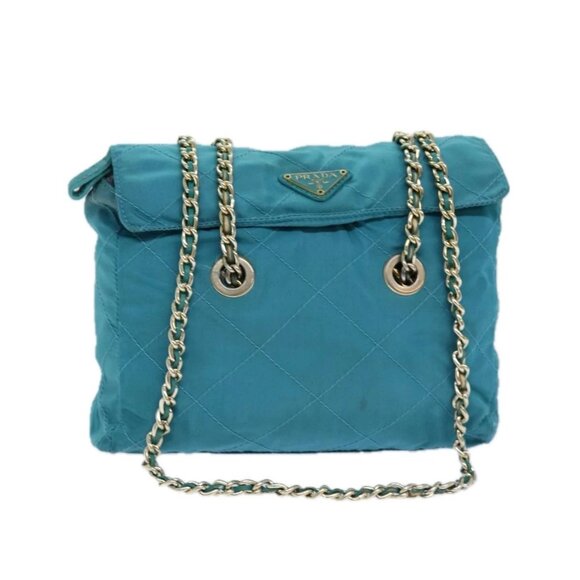 PRADA Chain Shoulder Bag Nylon Blue Auth ar12043 - Picture 1 of 16
